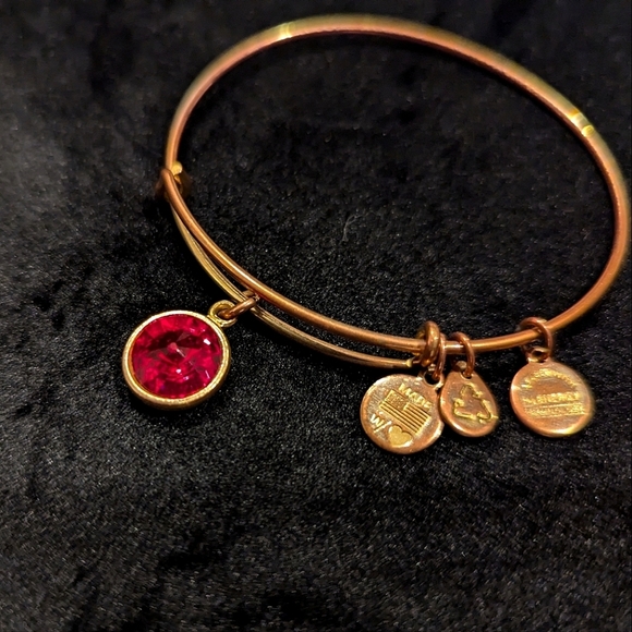 Alex and Ani Ruby Red Birthstone Gemstone Adjustable Charm Bangle Bracelet Gold - Picture 2 of 5